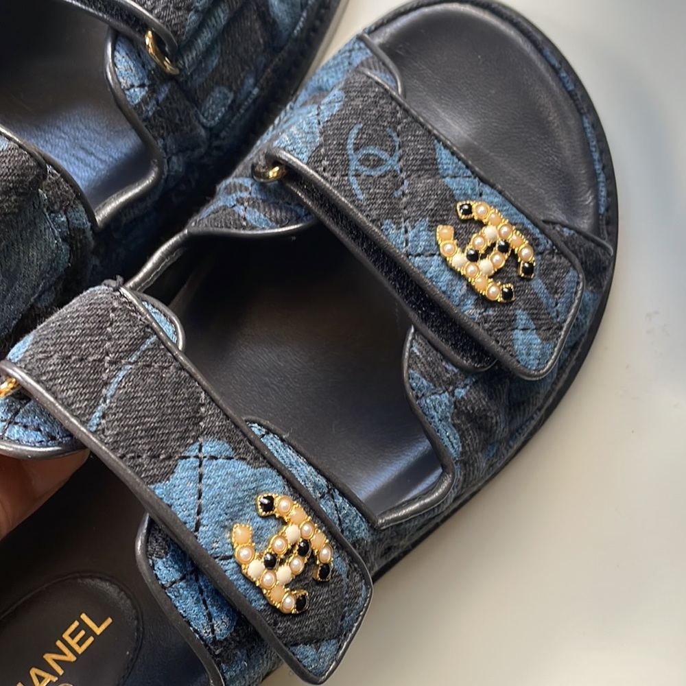 Chanel Blue denim Dad Sandals 37.5 - Picture 7 of 13
